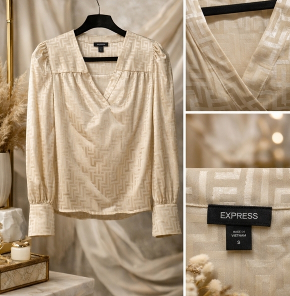 🌿 Elegant Satin Jacquard Blouse – EXPRESS - Picture 2 of 6